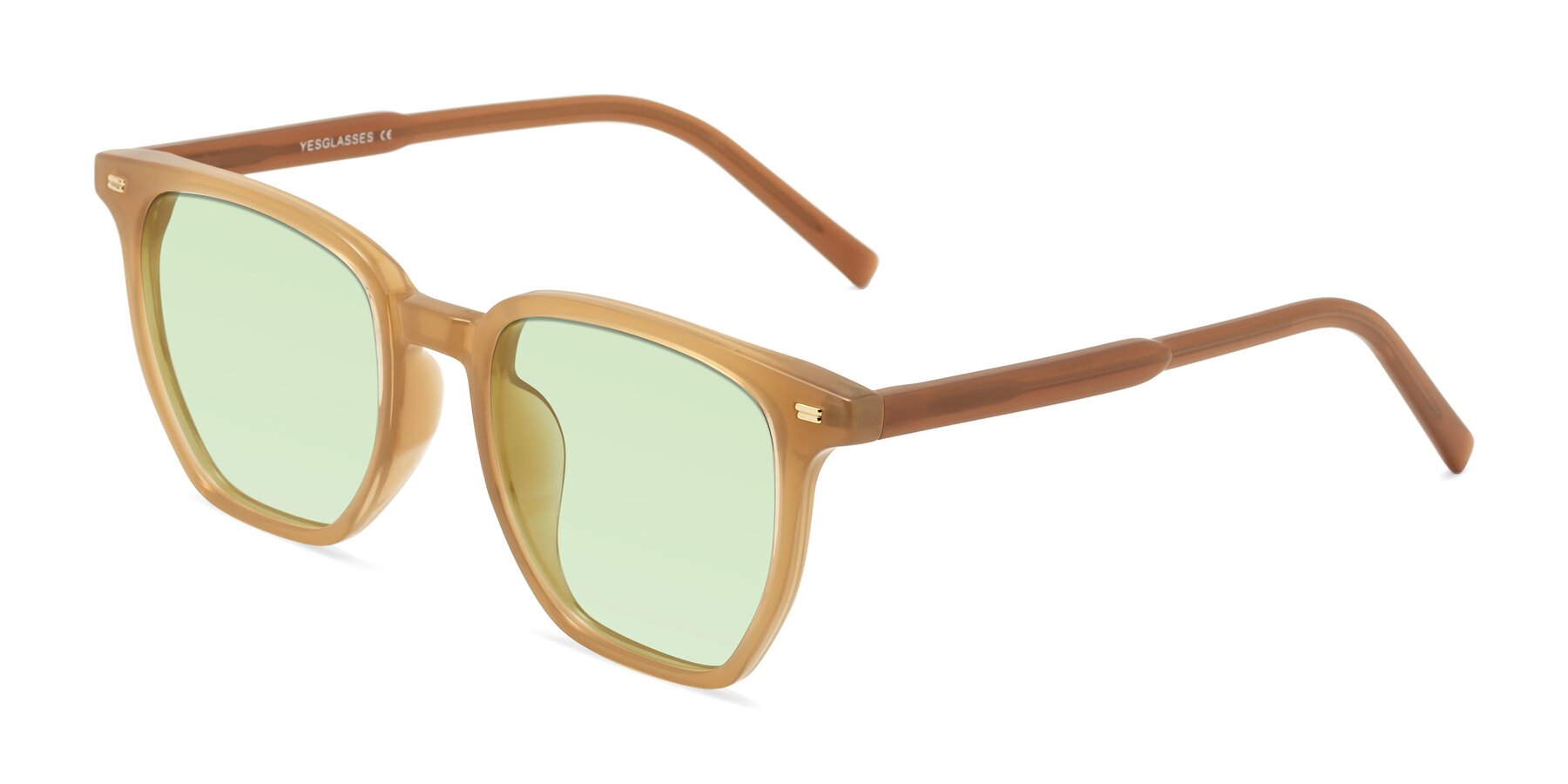 Angle of Lucky in Caramel with Light Green Tinted Lenses