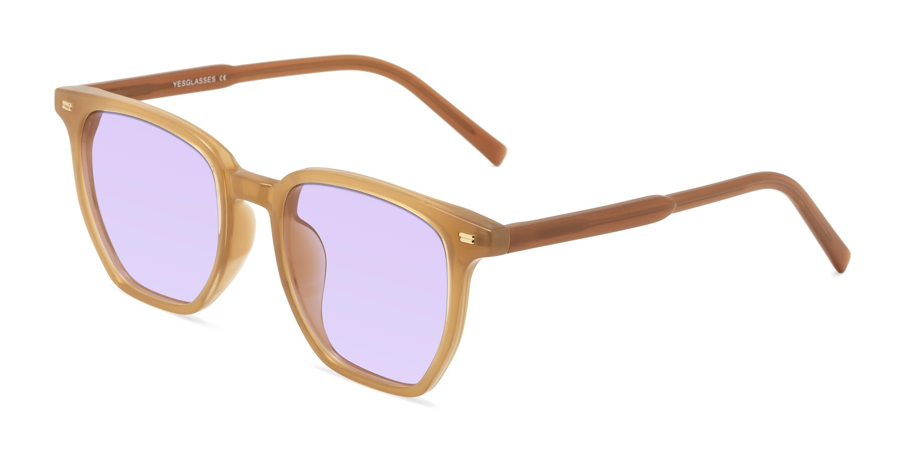 Angle of Lucky in Caramel with Light Purple Tinted Lenses