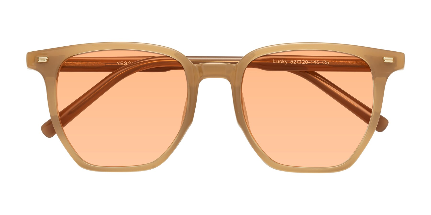 Folded Front of Lucky in Caramel with Light Orange Tinted Lenses