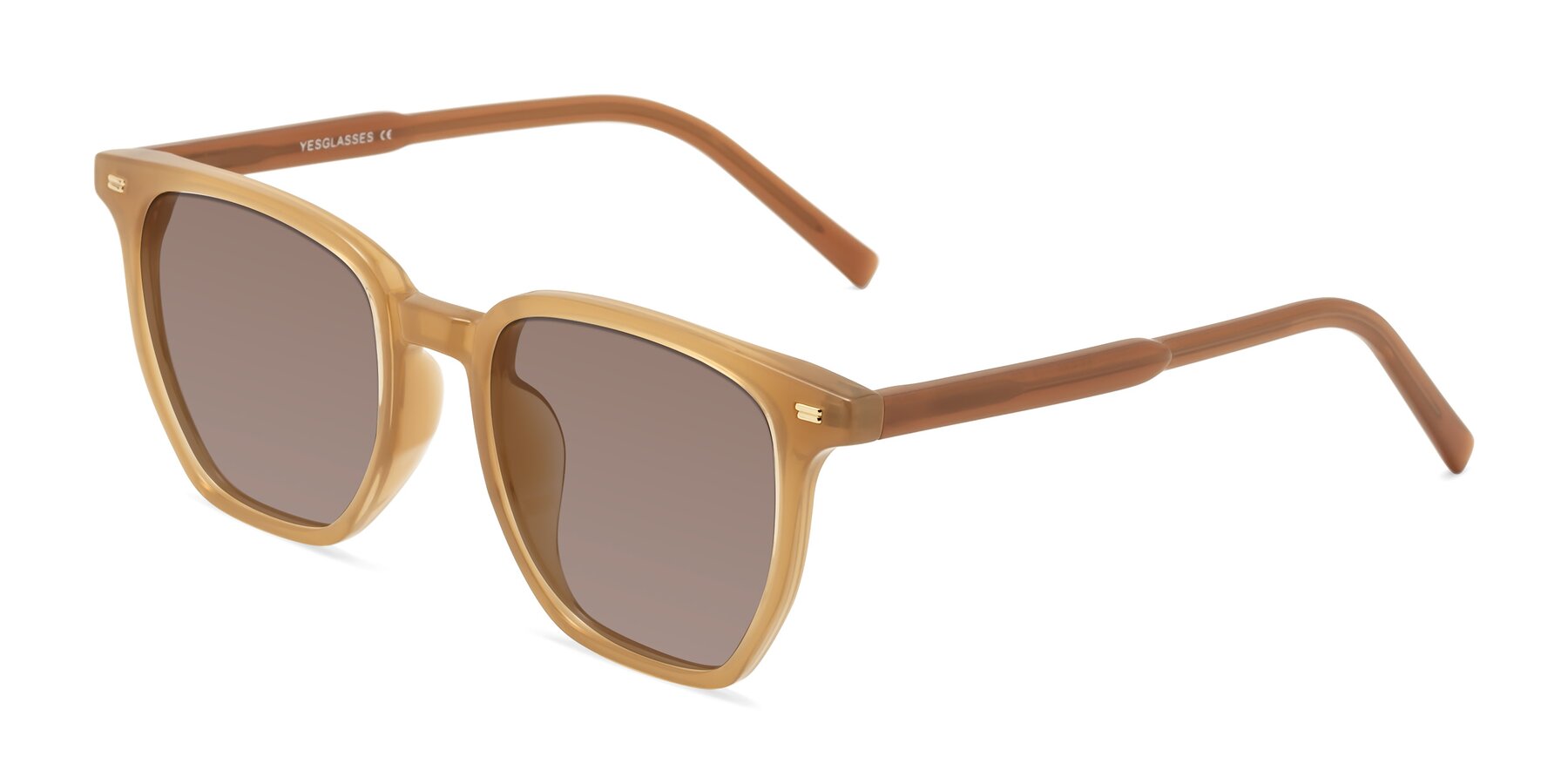 Angle of Lucky in Caramel with Medium Brown Tinted Lenses