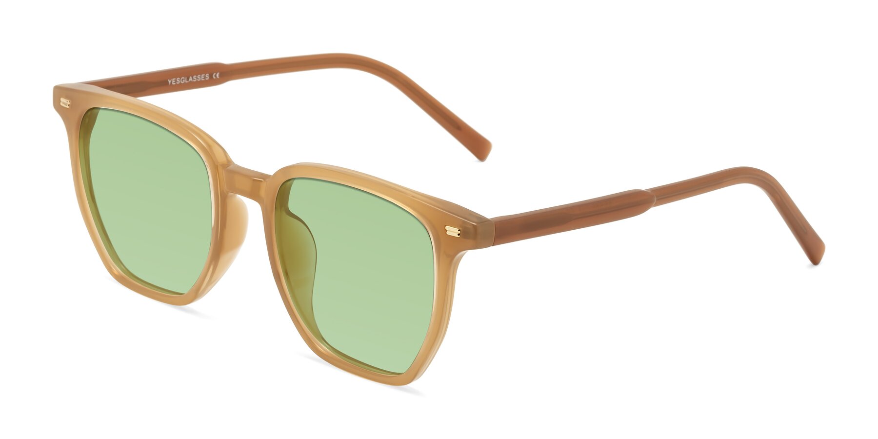 Angle of Lucky in Caramel with Medium Green Tinted Lenses