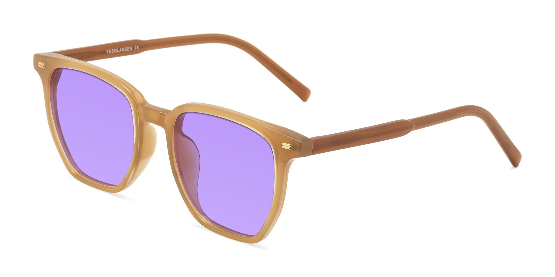 Angle of Lucky in Caramel with Medium Purple Tinted Lenses