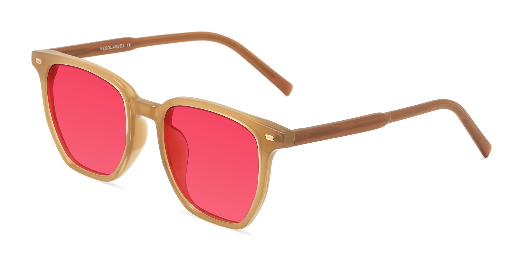 Angle of Lucky in Caramel with Red Tinted Lenses