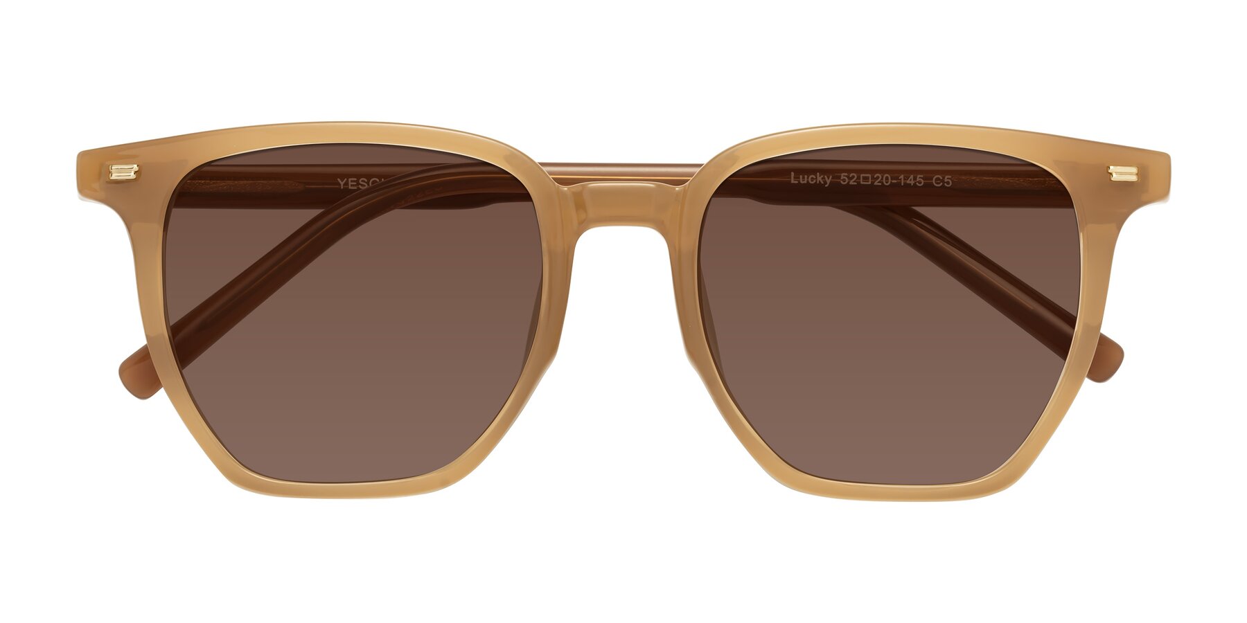 Folded Front of Lucky in Caramel with Brown Tinted Lenses