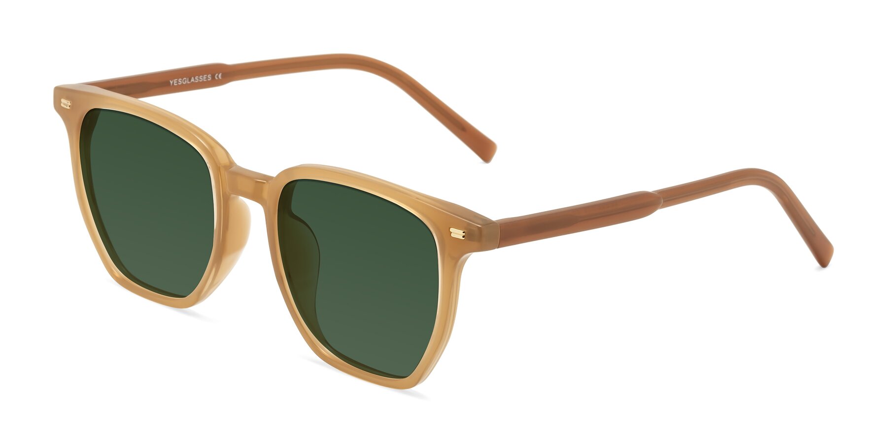 Angle of Lucky in Caramel with Green Tinted Lenses