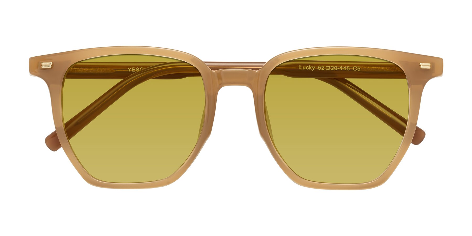 Folded Front of Lucky in Caramel with Champagne Tinted Lenses