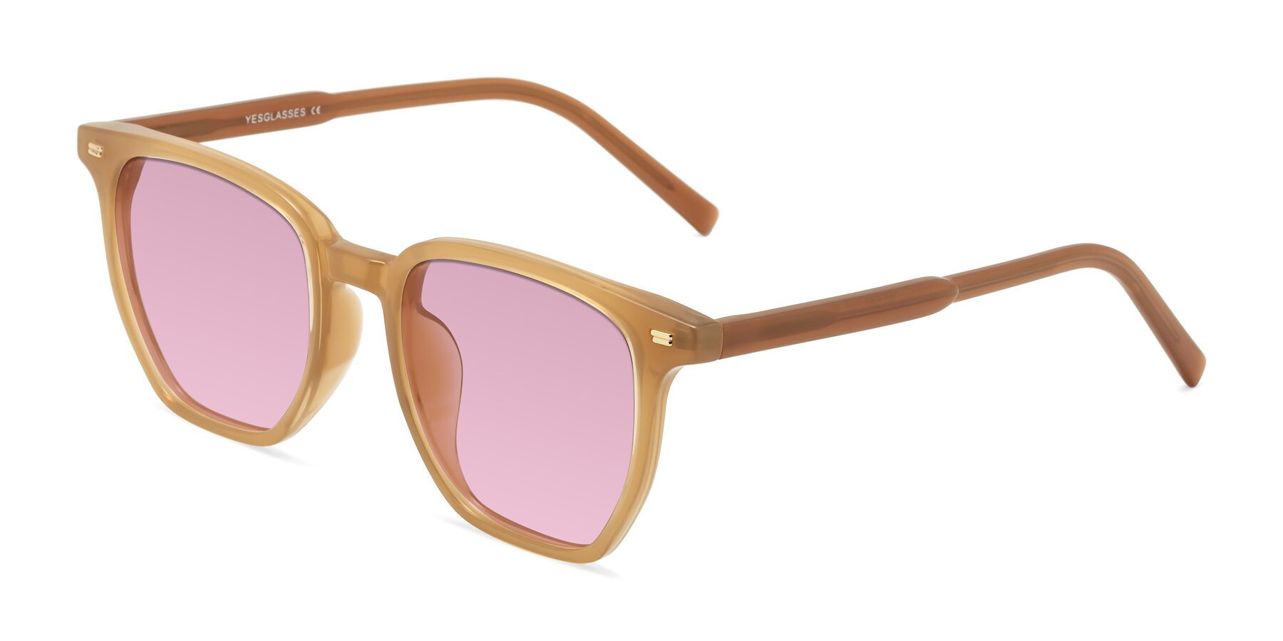 Angle of Lucky in Caramel with Light Wine Tinted Lenses