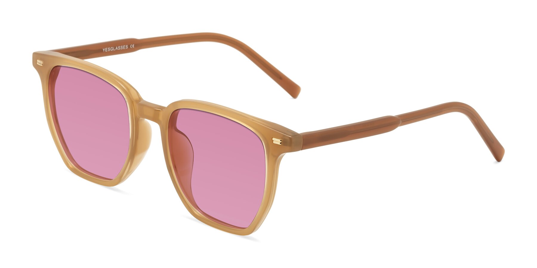 Angle of Lucky in Caramel with Medium Wine Tinted Lenses