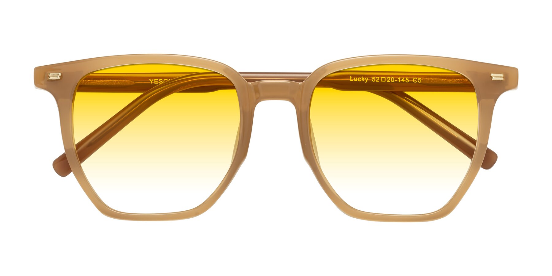 Folded Front of Lucky in Caramel with Yellow Gradient Lenses