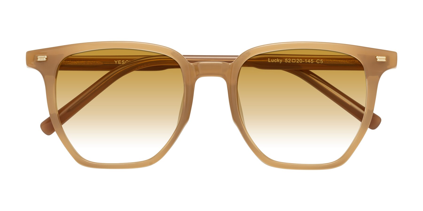 Folded Front of Lucky in Caramel with Champagne Gradient Lenses