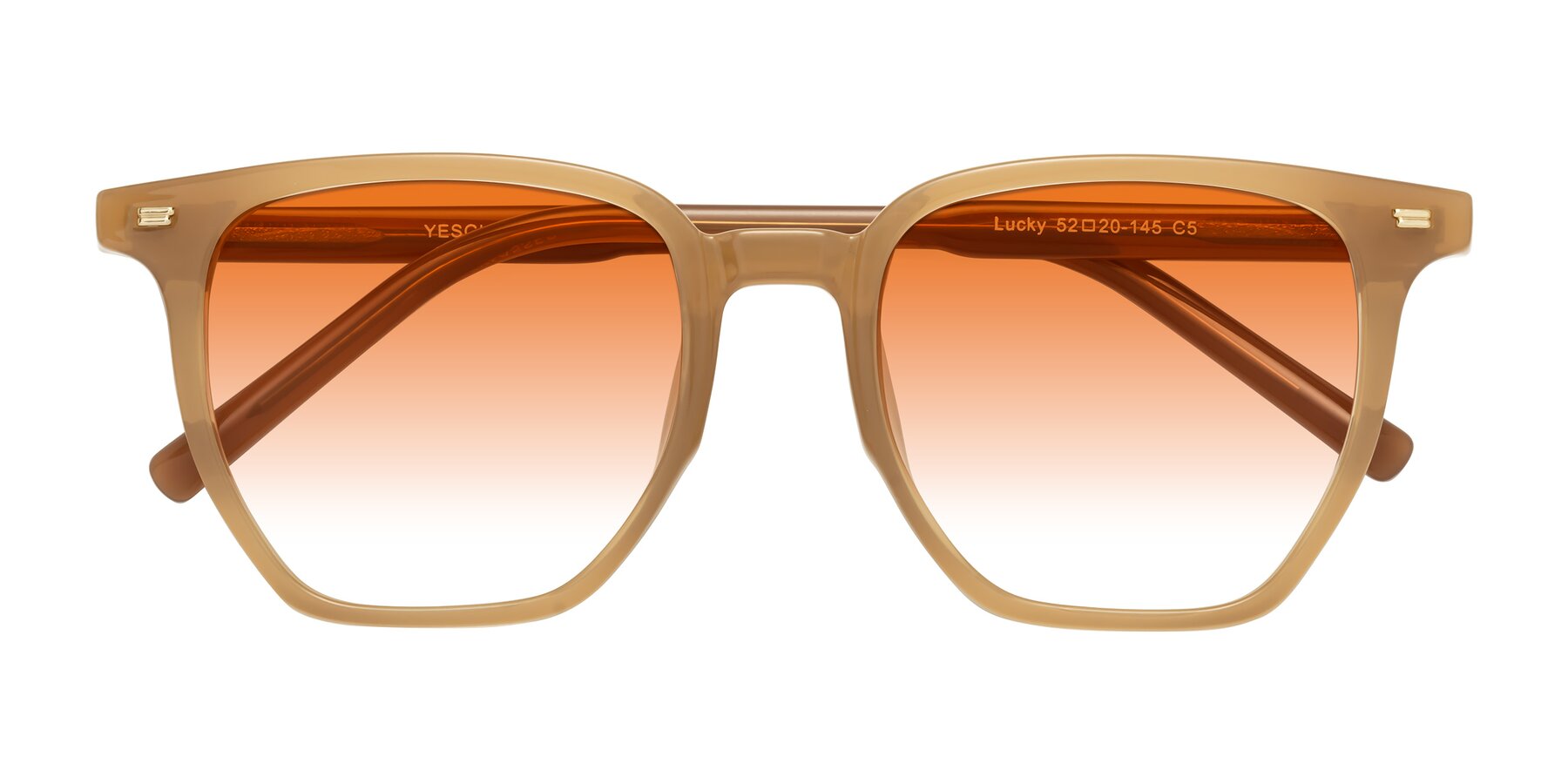 Folded Front of Lucky in Caramel with Orange Gradient Lenses