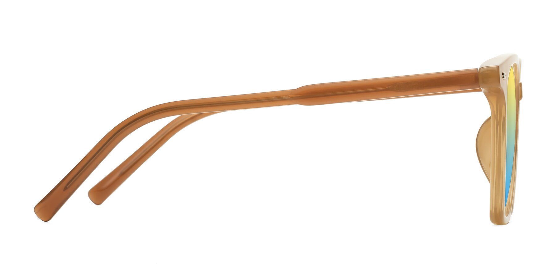 Side of Lucky in Caramel with Yellow / Blue Gradient Lenses