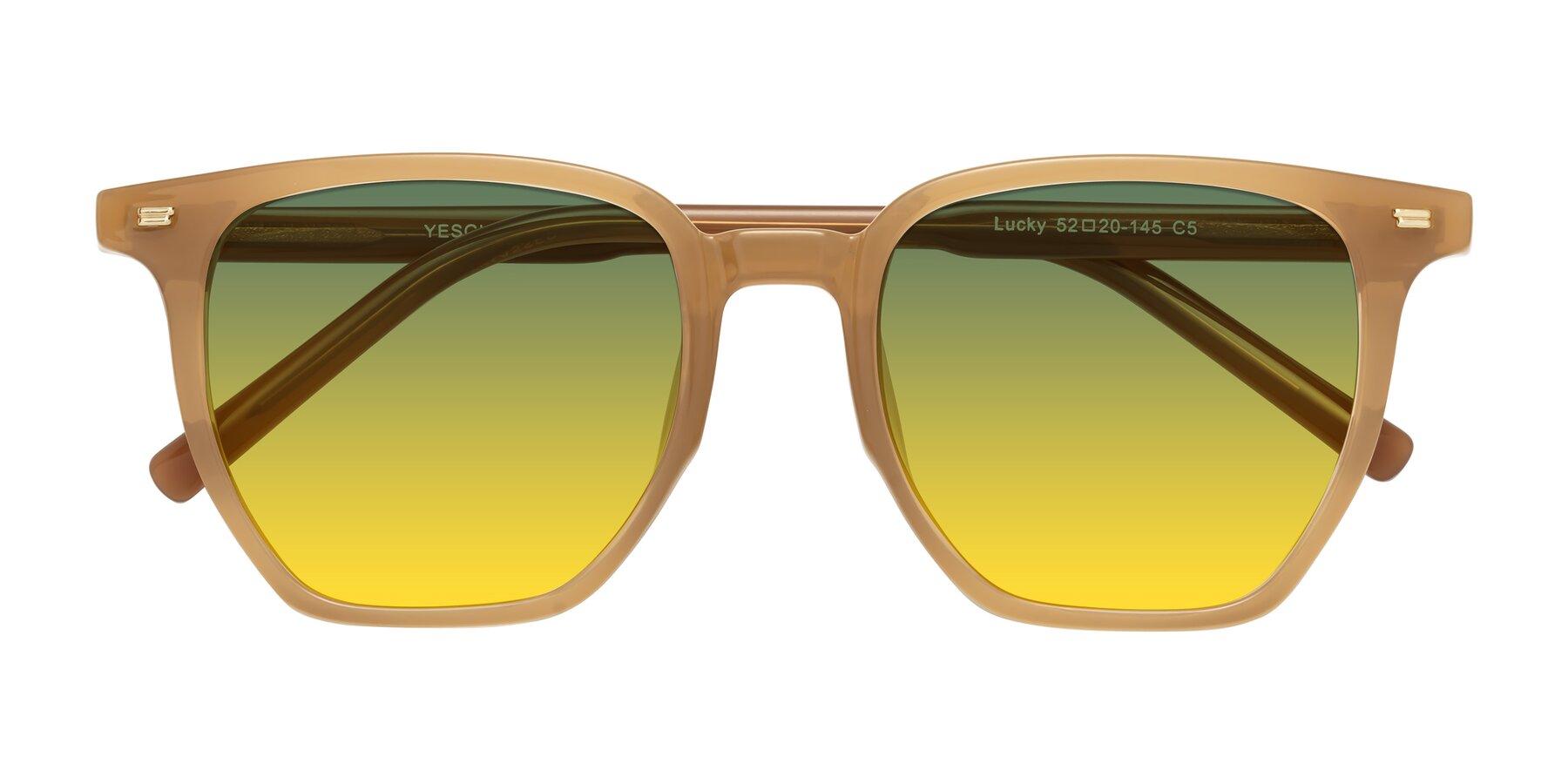 Folded Front of Lucky in Caramel with Green / Yellow Gradient Lenses