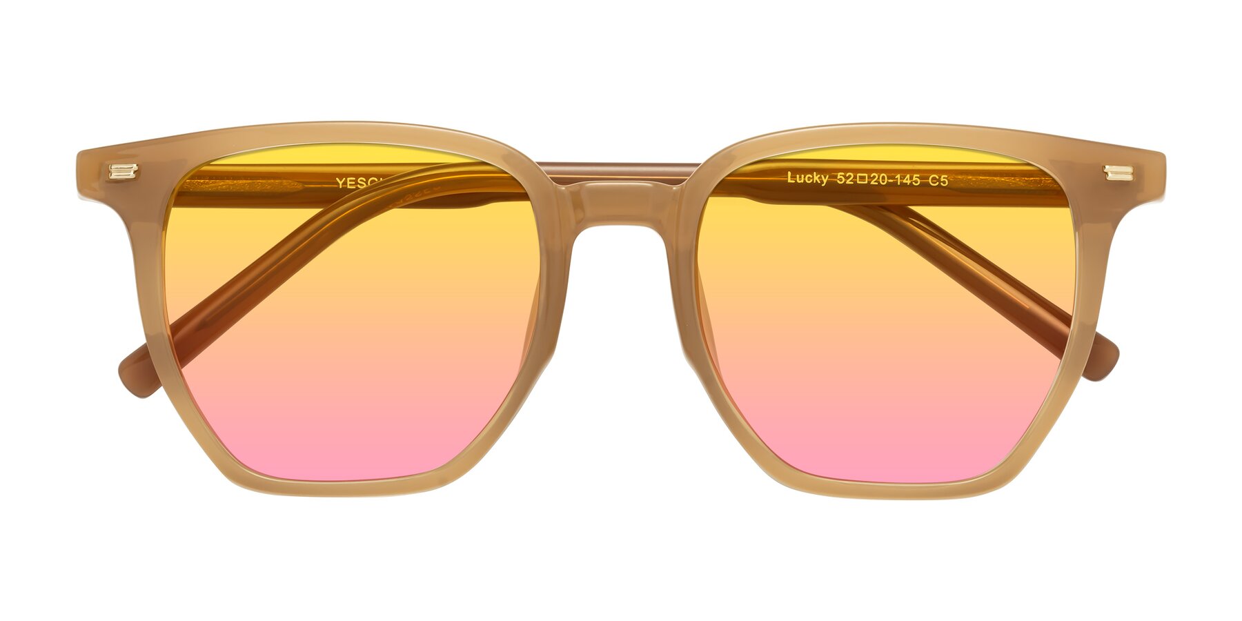 Folded Front of Lucky in Caramel with Yellow / Pink Gradient Lenses