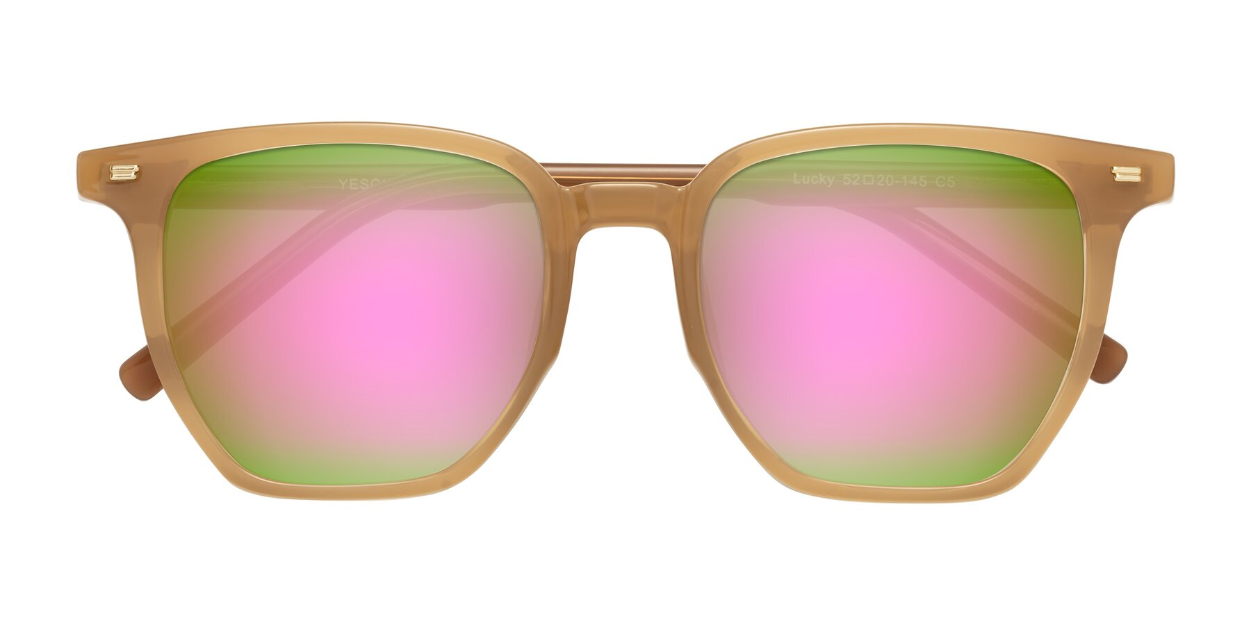 Folded Front of Lucky in Caramel with Pink Mirrored Lenses