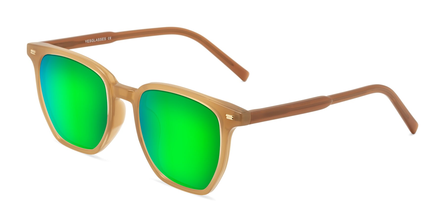 Angle of Lucky in Caramel with Green Mirrored Lenses