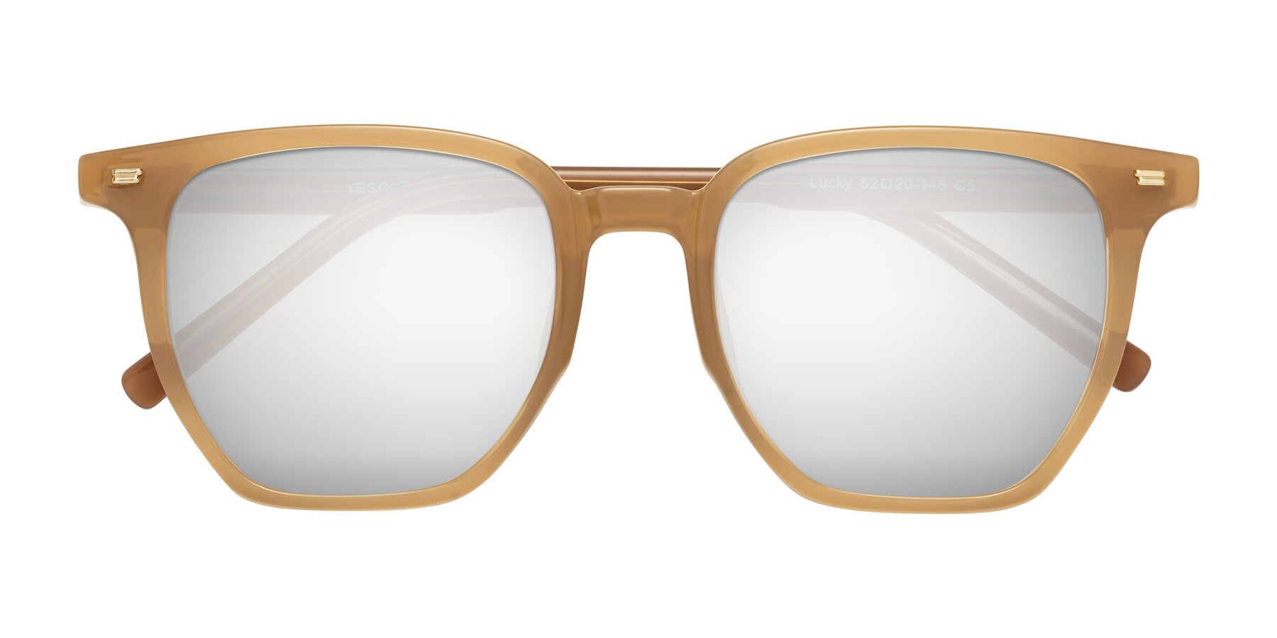 Folded Front of Lucky in Caramel with Silver Mirrored Lenses