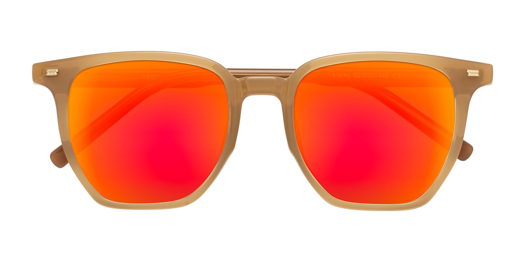 Folded Front of Lucky in Caramel with Red Gold Mirrored Lenses