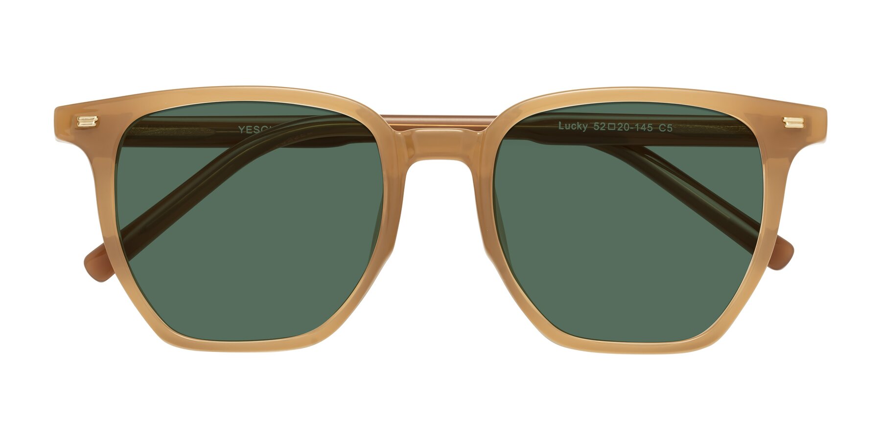 Folded Front of Lucky in Caramel with Green Polarized Lenses