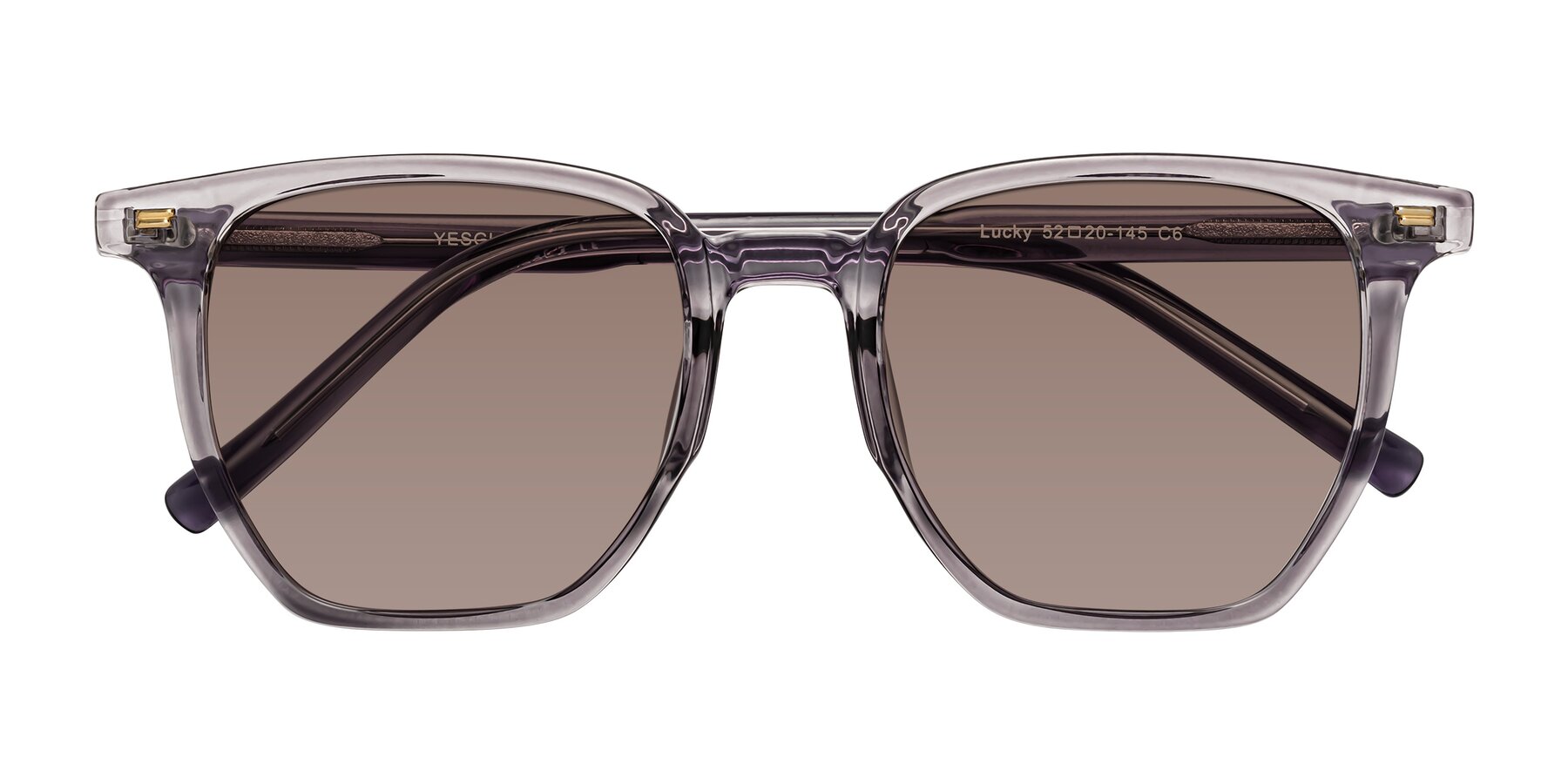 Folded Front of Lucky in Light Purple with Medium Brown Tinted Lenses