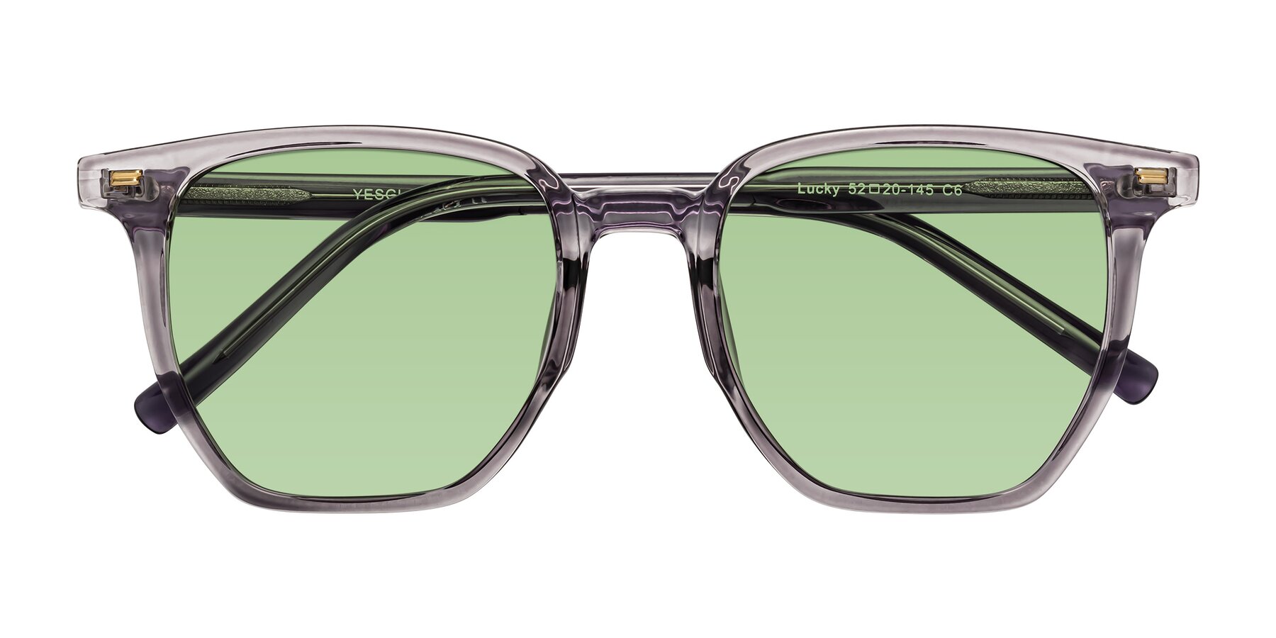 Folded Front of Lucky in Light Purple with Medium Green Tinted Lenses