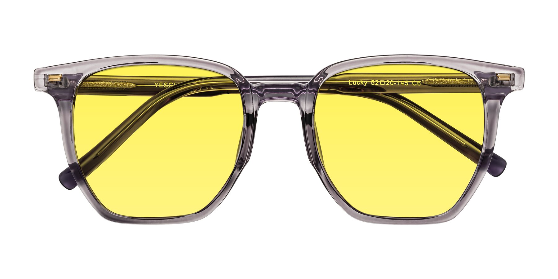 Folded Front of Lucky in Light Purple with Medium Yellow Tinted Lenses