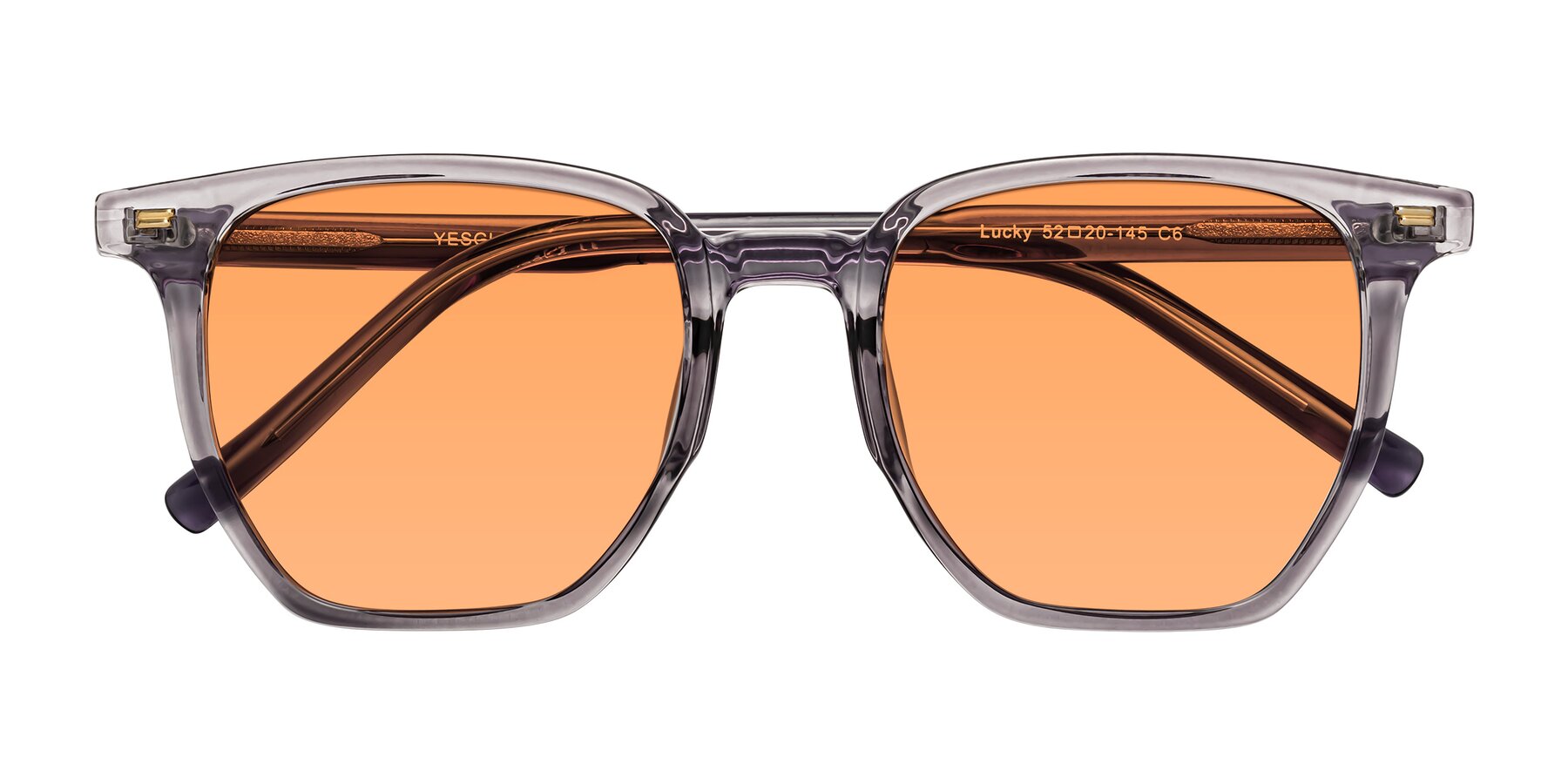 Folded Front of Lucky in Light Purple with Medium Orange Tinted Lenses