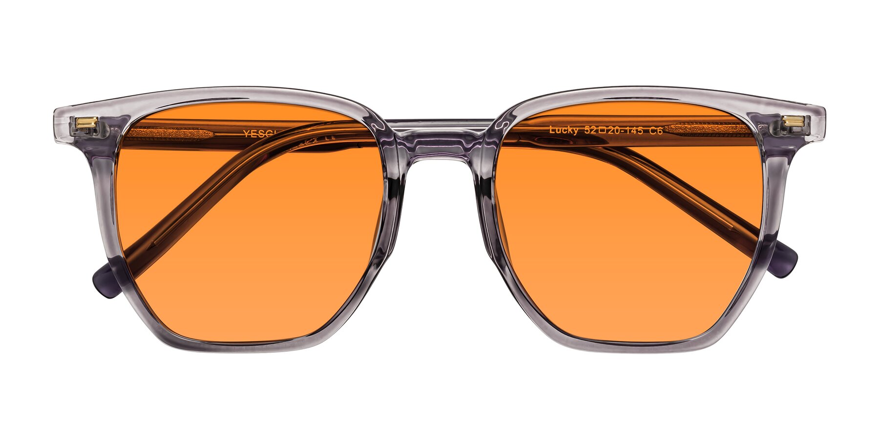 Folded Front of Lucky in Light Purple with Orange Tinted Lenses