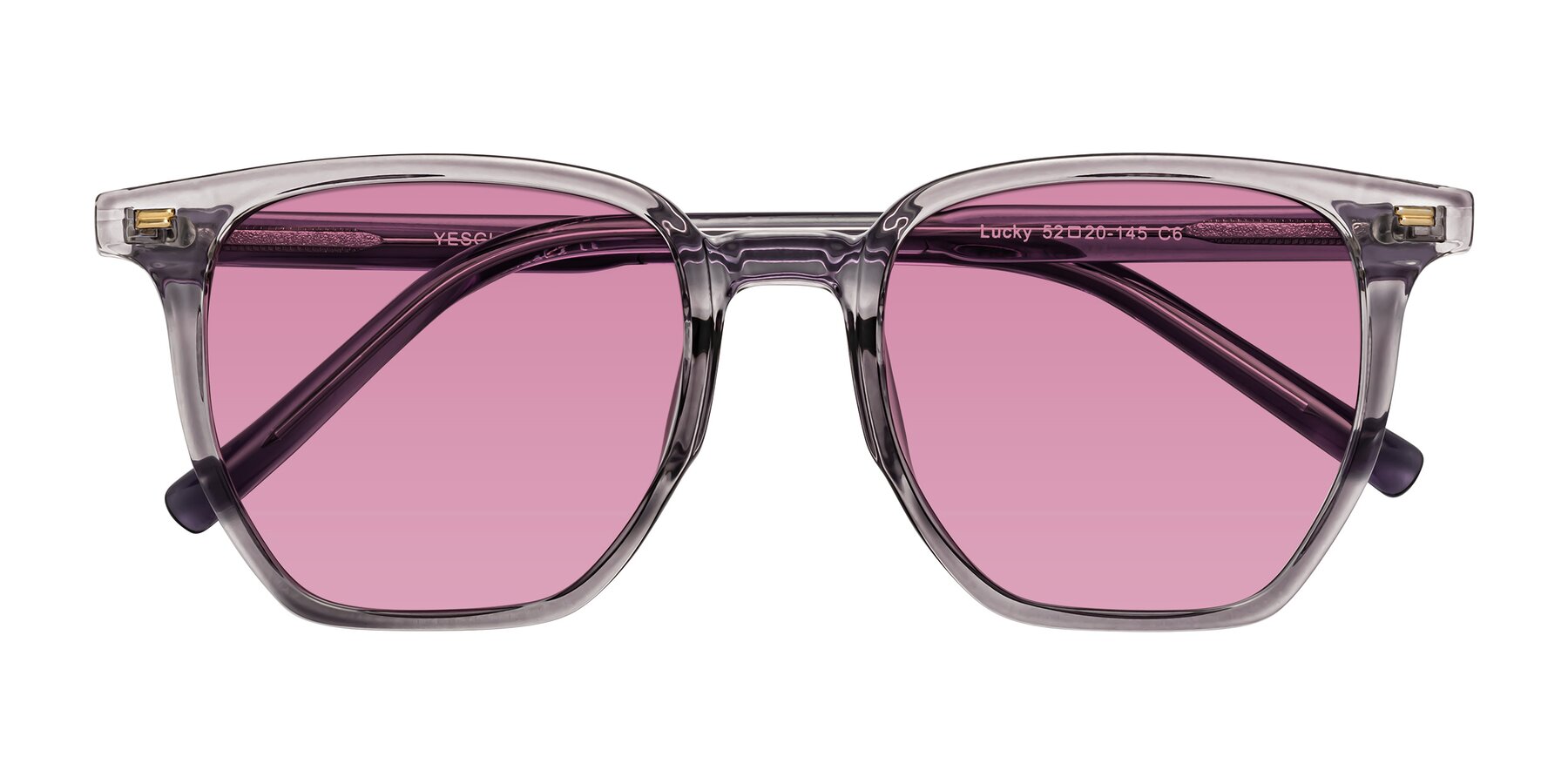 Folded Front of Lucky in Light Purple with Medium Wine Tinted Lenses