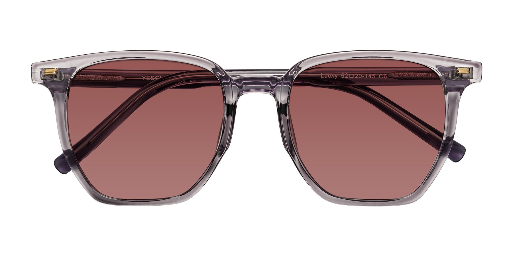 Folded Front of Lucky in Light Purple with Garnet Tinted Lenses