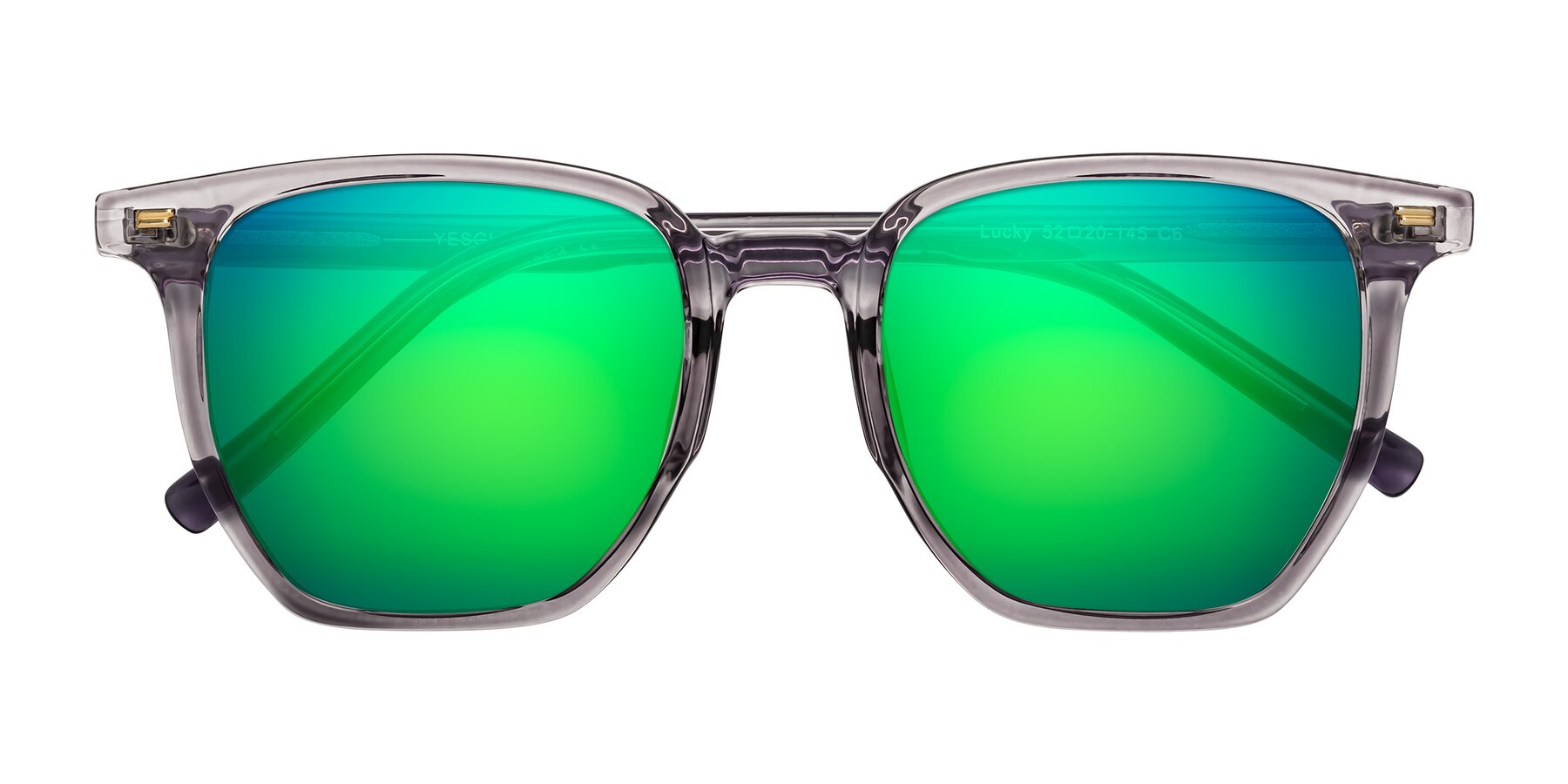 Folded Front of Lucky in Light Purple with Green Mirrored Lenses