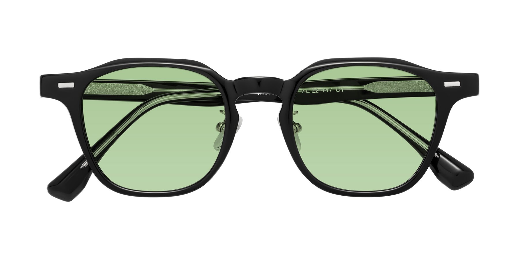 Folded Front of Mississauga in Black with Medium Green Tinted Lenses
