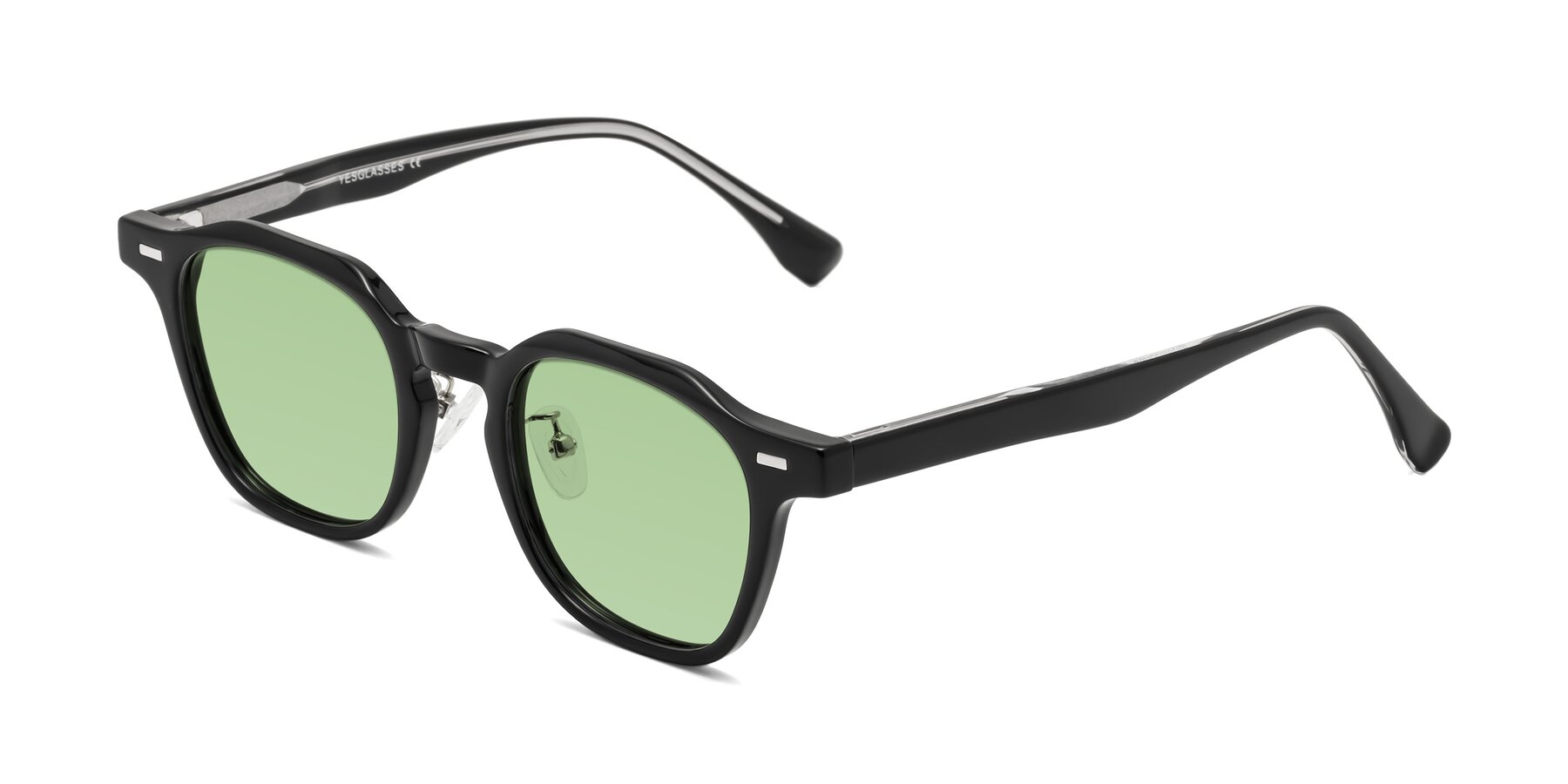 Angle of Mississauga in Black with Medium Green Tinted Lenses