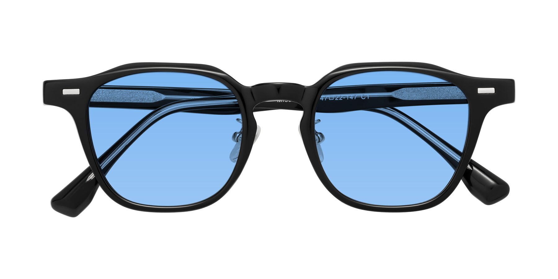 Folded Front of Mississauga in Black with Medium Blue Tinted Lenses