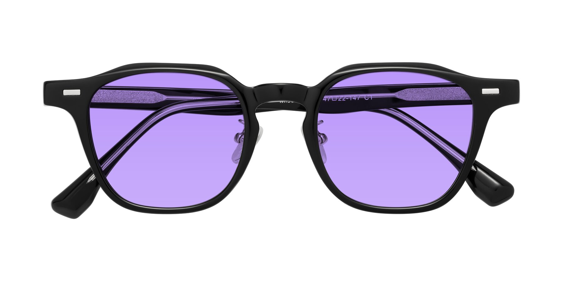 Folded Front of Mississauga in Black with Medium Purple Tinted Lenses