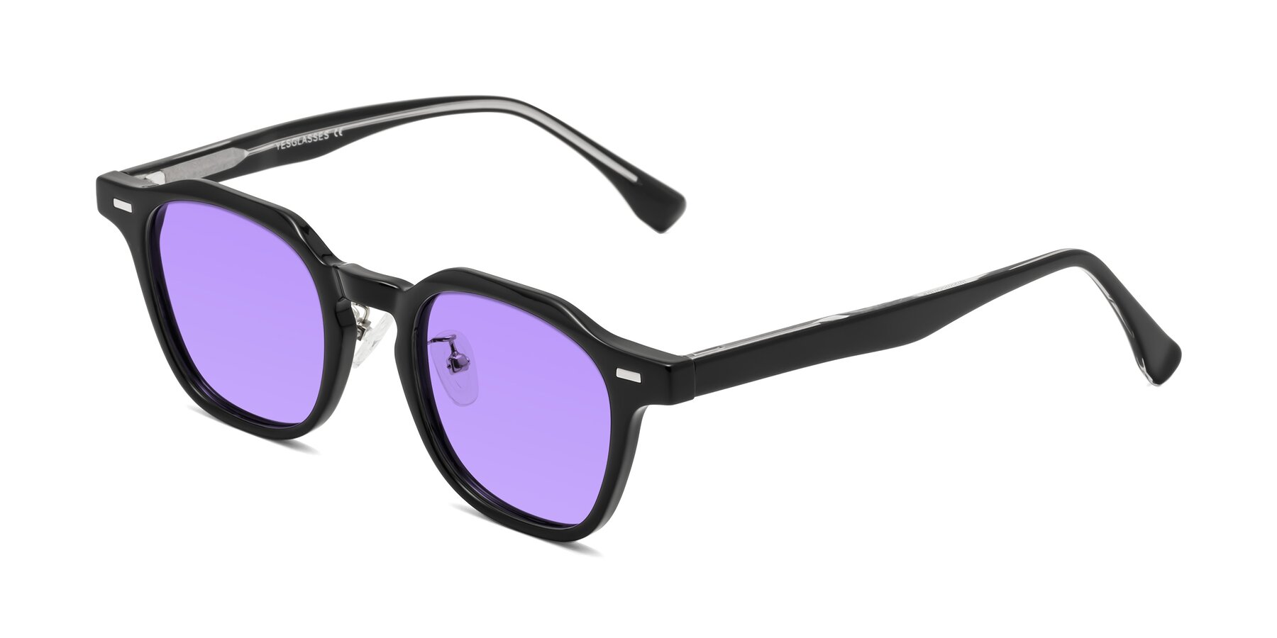Angle of Mississauga in Black with Medium Purple Tinted Lenses