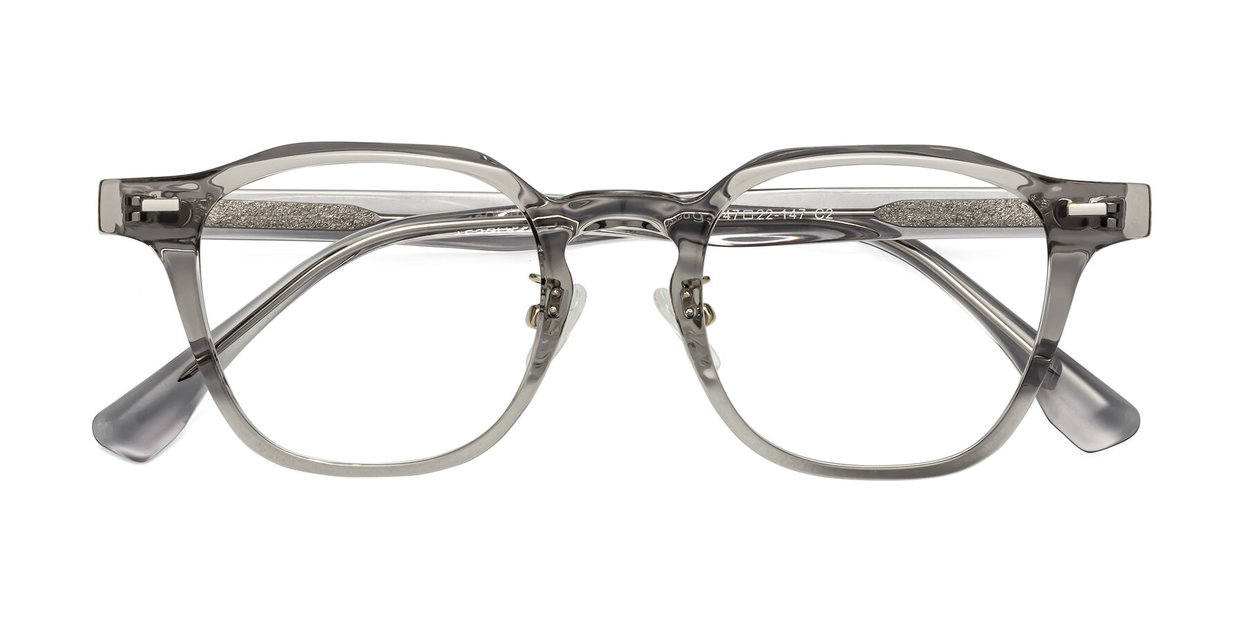 Folded Front of Mississauga in Translucent Gray with Clear Reading Eyeglass Lenses