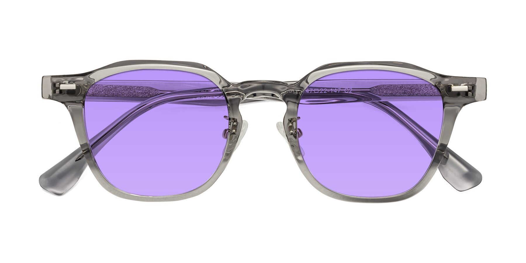 Folded Front of Mississauga in Translucent Gray with Medium Purple Tinted Lenses