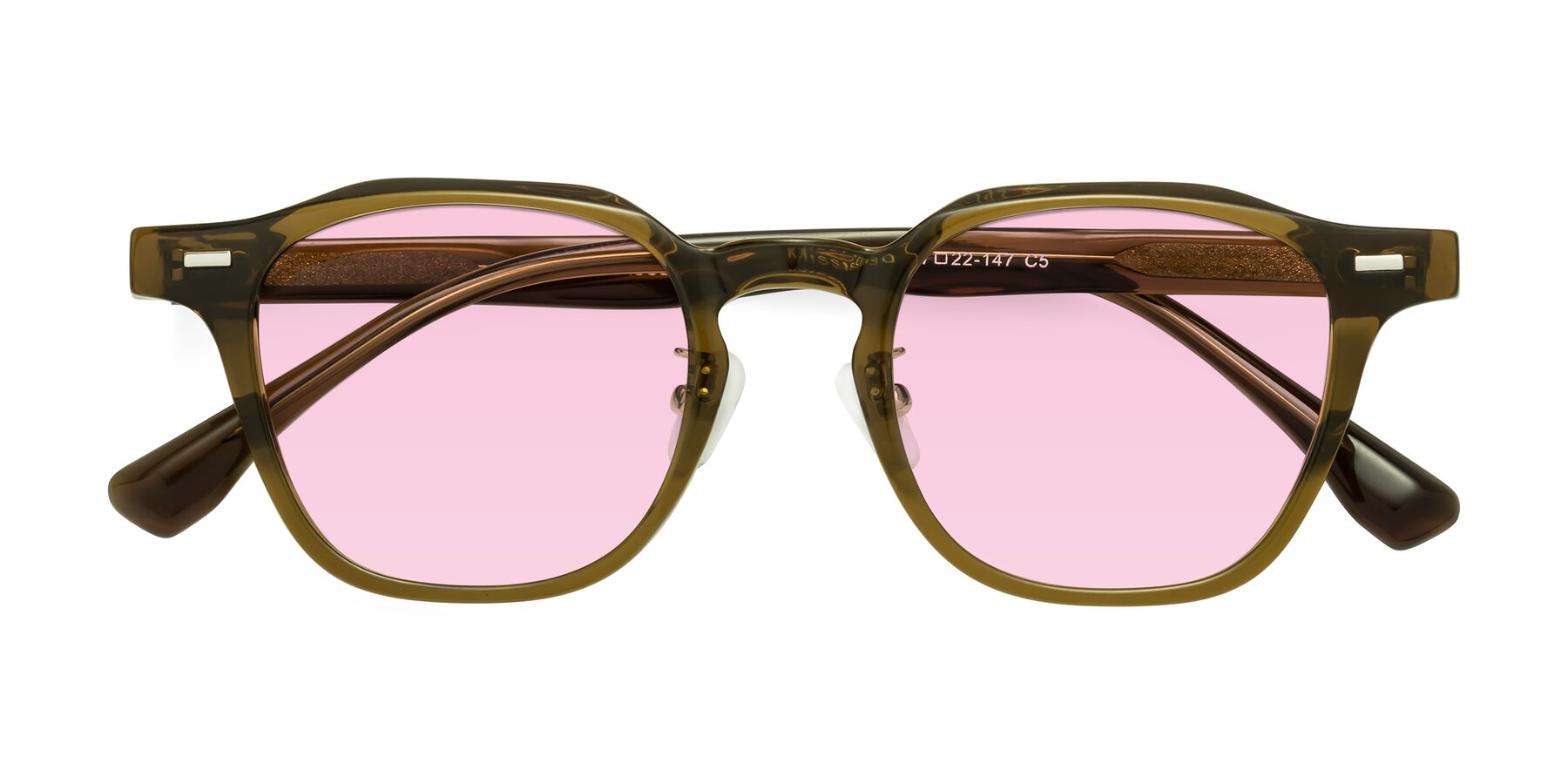 Folded Front of Mississauga in Muddy Brown with Light Pink Tinted Lenses