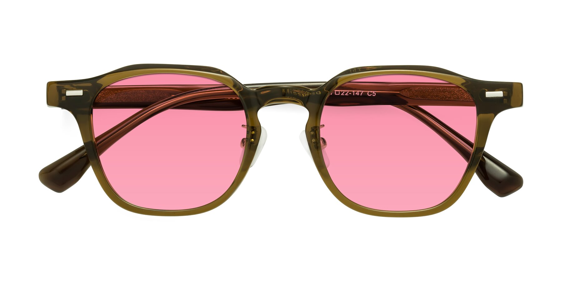 Folded Front of Mississauga in Muddy Brown with Pink Tinted Lenses