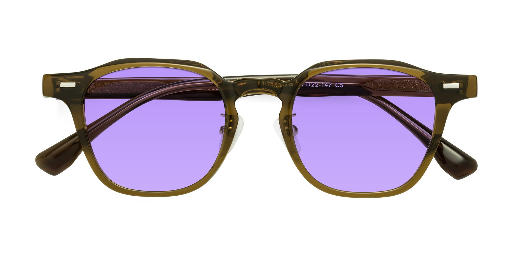 Folded Front of Mississauga in Muddy Brown with Medium Purple Tinted Lenses