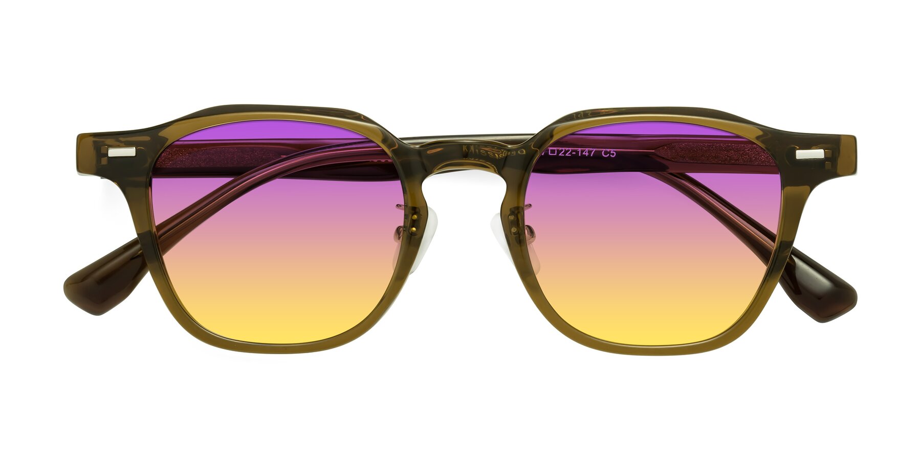 Folded Front of Mississauga in Muddy Brown with Purple / Yellow Gradient Lenses