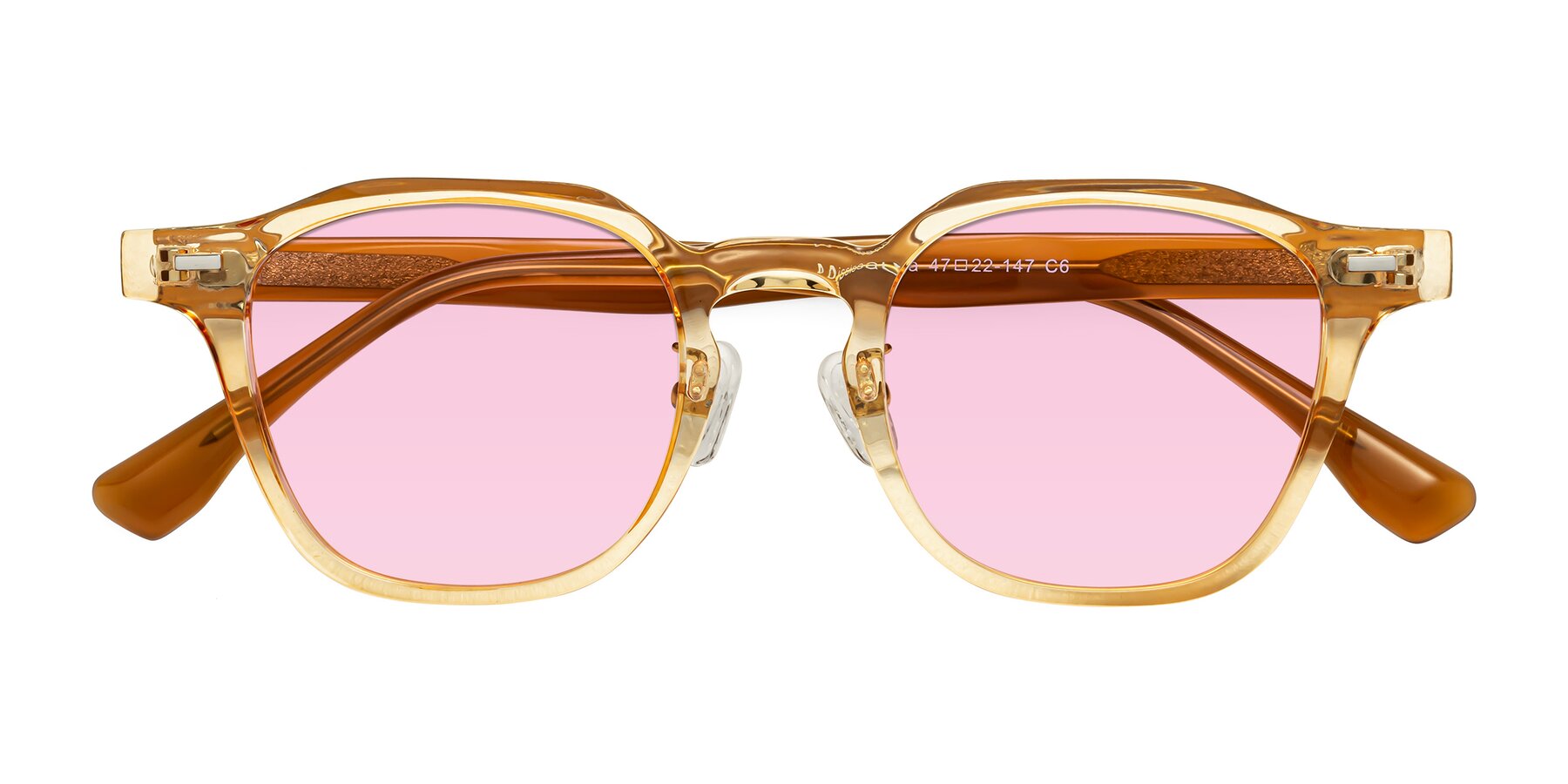 Folded Front of Mississauga in Amber with Light Pink Tinted Lenses