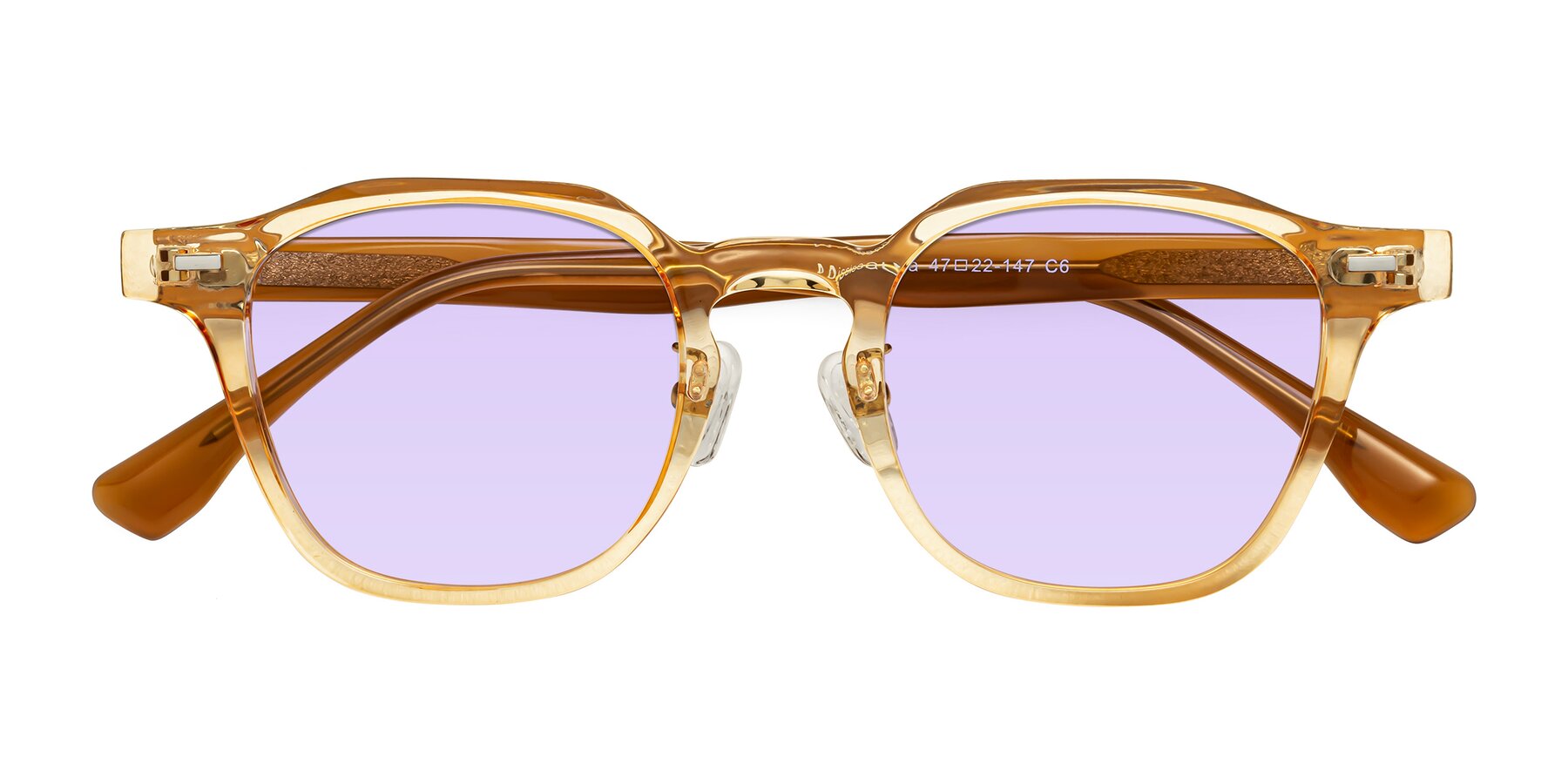 Folded Front of Mississauga in Amber with Light Purple Tinted Lenses