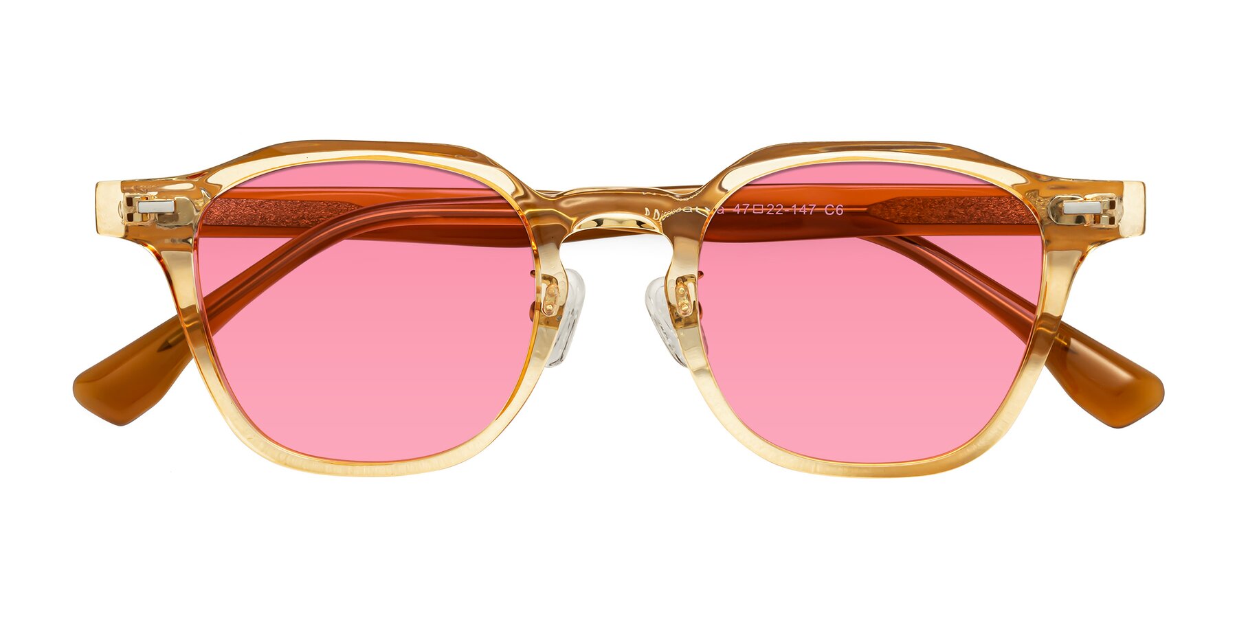 Folded Front of Mississauga in Amber with Pink Tinted Lenses