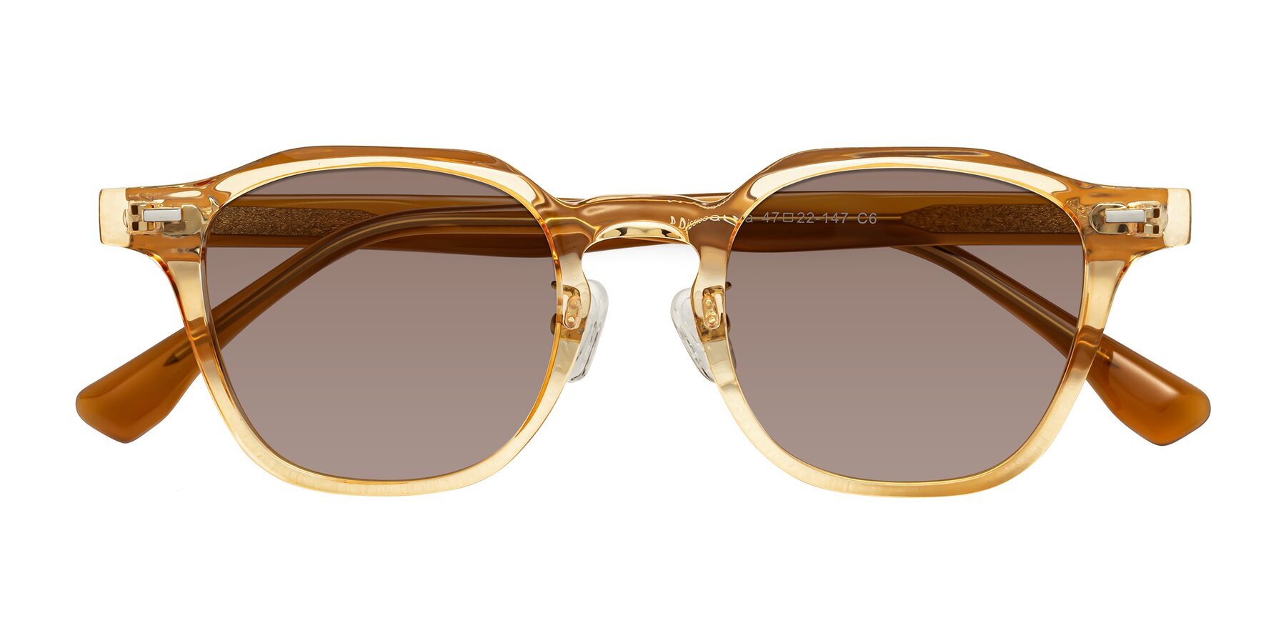 Folded Front of Mississauga in Amber with Medium Brown Tinted Lenses