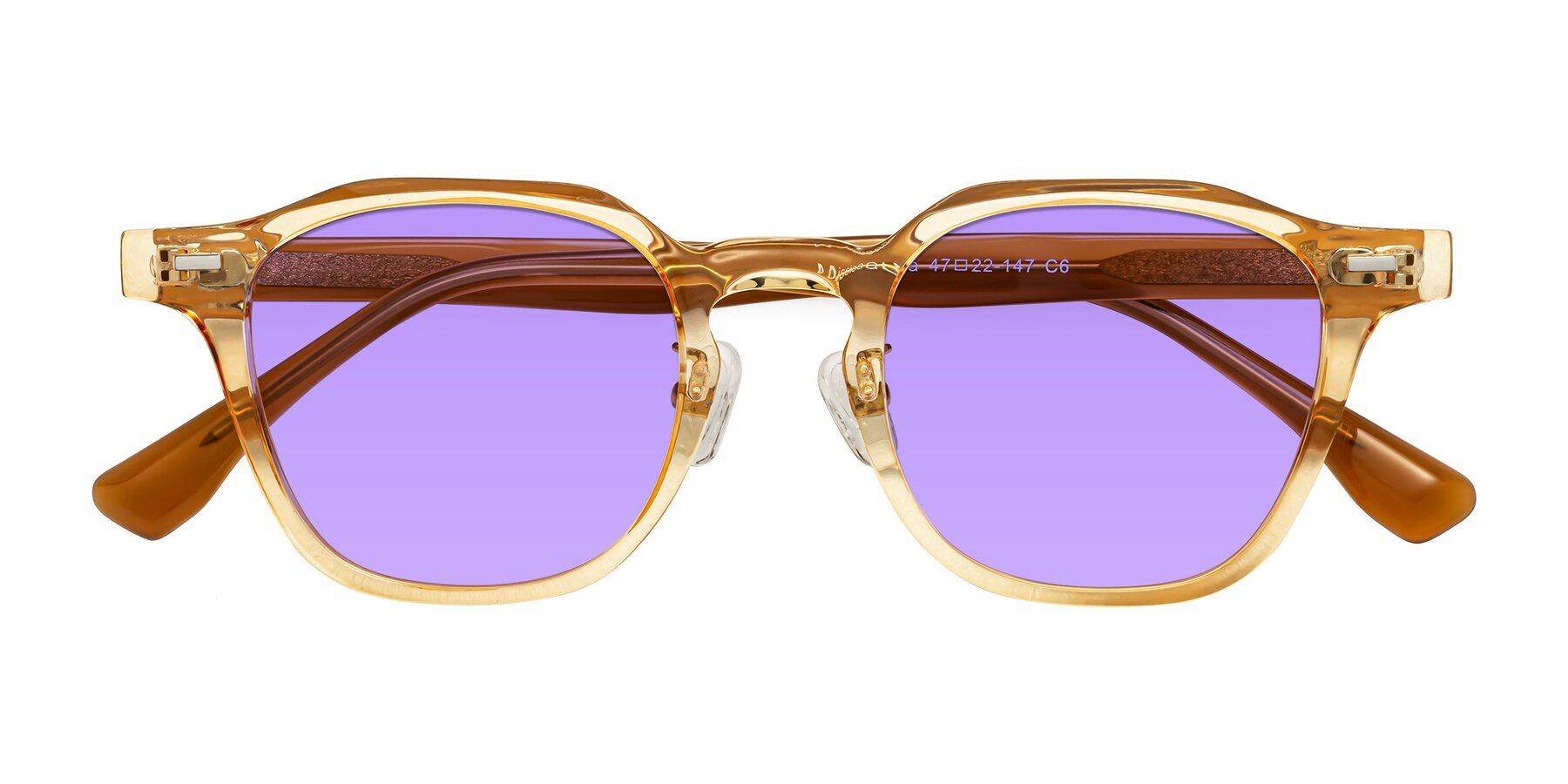 Folded Front of Mississauga in Amber with Medium Purple Tinted Lenses