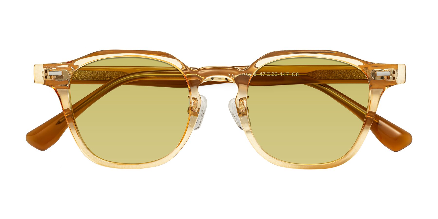 Folded Front of Mississauga in Amber with Medium Champagne Tinted Lenses