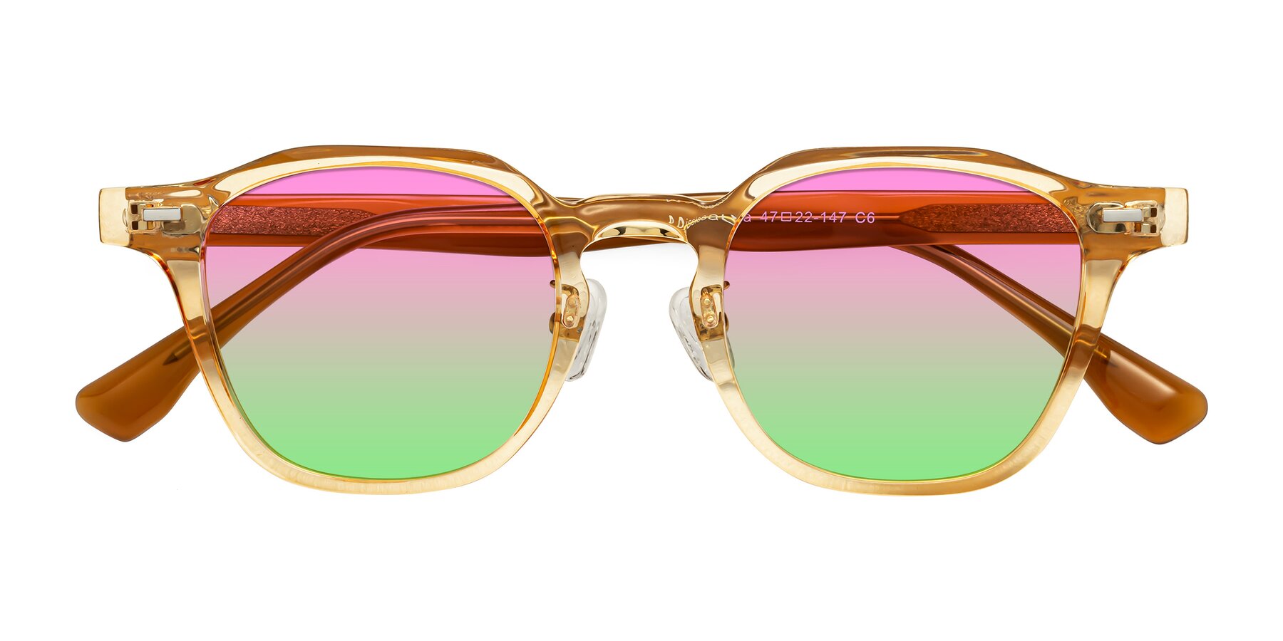 Folded Front of Mississauga in Amber with Pink / Green Gradient Lenses