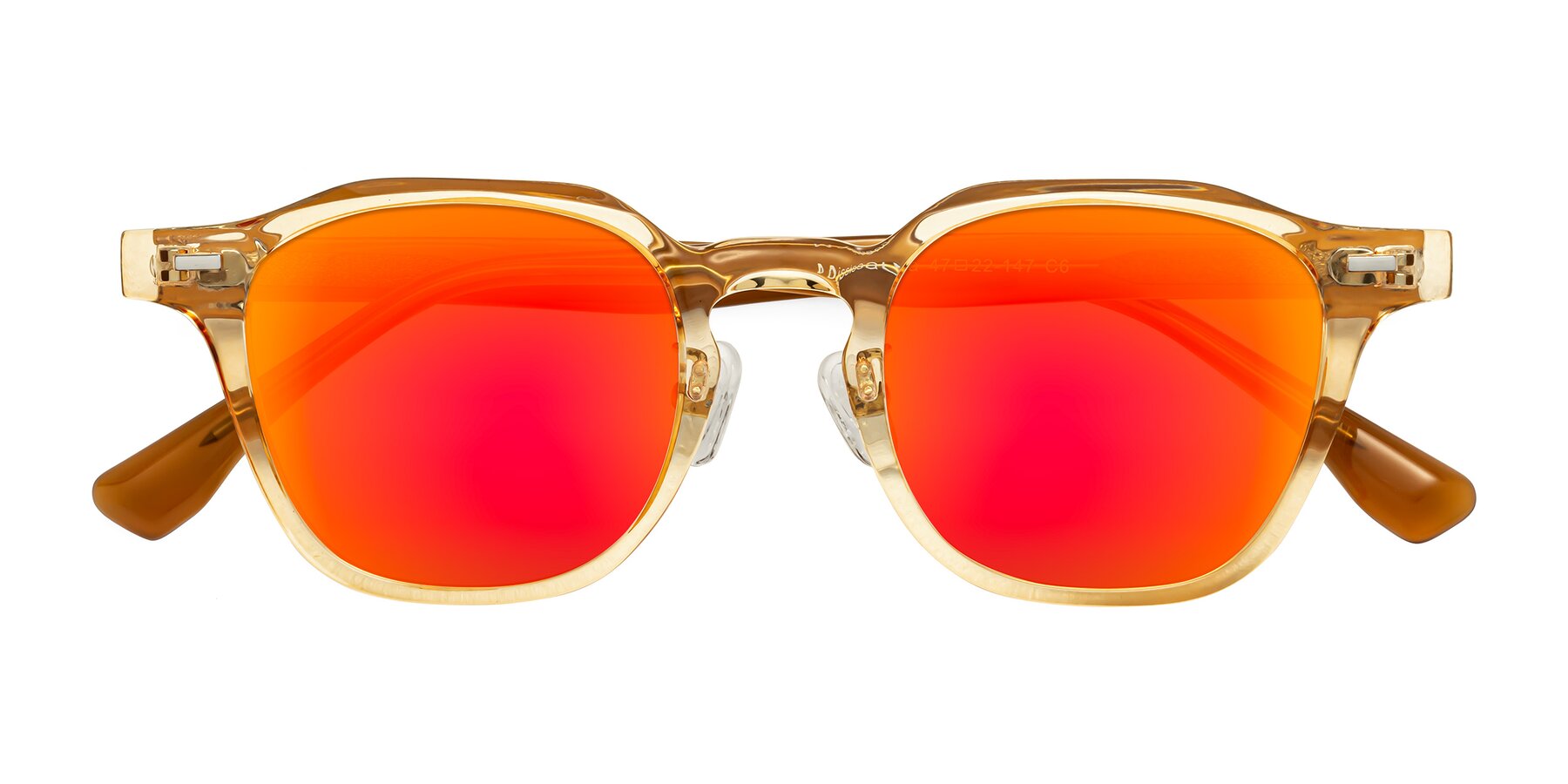 Folded Front of Mississauga in Amber with Red Gold Mirrored Lenses